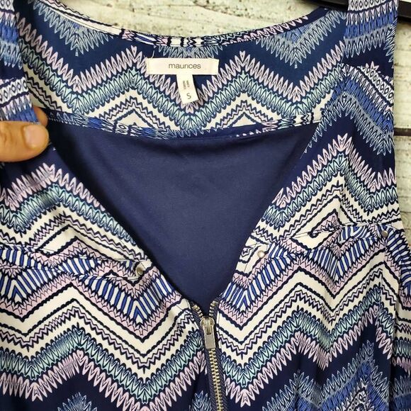 Maurices Small Sleeveless Chevron Print Dress Blue Purple Zip Front - Picture 4 of 9